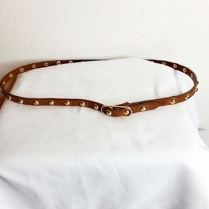 Unbranded brown leather gold rivet skinny belt 37"